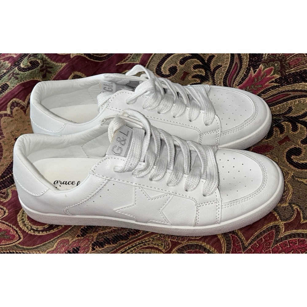 Grace & Lace Women's Star Lace Up Low Top Sneakers White Athletic Shoes
